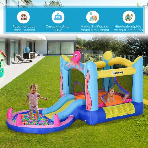 Castillo Inflable Infantil con Tobogán Cama de Salto Piscina Inflador y Bolsa de Transporte 360x175x180 cm Multicolor [5]