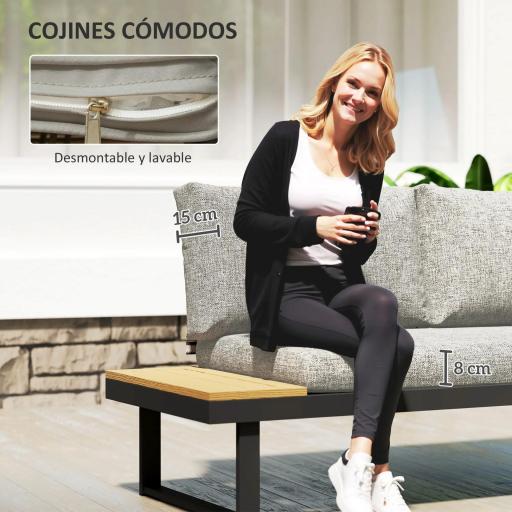 Conjunto de Muebles de Jardín con 2 Sofás de 2 Plazas Mesa de Centro y Cojines Gruesos para Exterior Gris Claro [2]