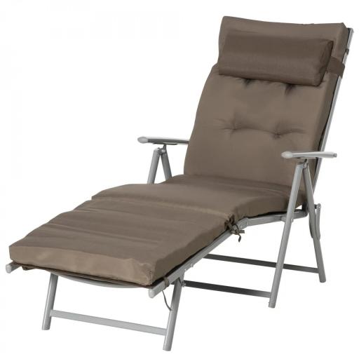 Tumbona Plegable de Jardín con Respaldo Ajustable en 7 Posiciones Cojín Cuerpo Entero y Cabeza 137x63,5x100,5 cm Marrón [9]
