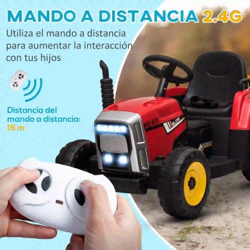 Tractor Eléctrico con Remolque para Niños 3-6 Años con Control Remoto y Cinturón de Seguridad 136,5x50x52,5 cm Rojo [4]
