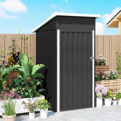 Caseta de Jardín Exterior Metálico 0,74 m² 107,5x91x185 cm con Techo Inclinado Puerta con Cerradura Ventilaciones Gris [6]