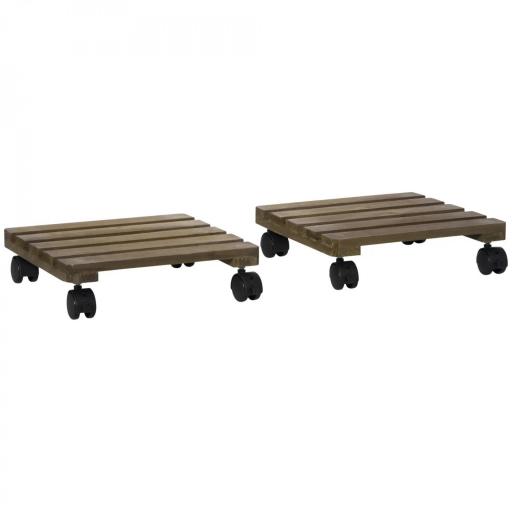 Pack de 2 Plataformas con Ruedas de Madera Soportes para Plantas Macetas Exterior Interior Carga 50 kg Marrón Oscuro [8]