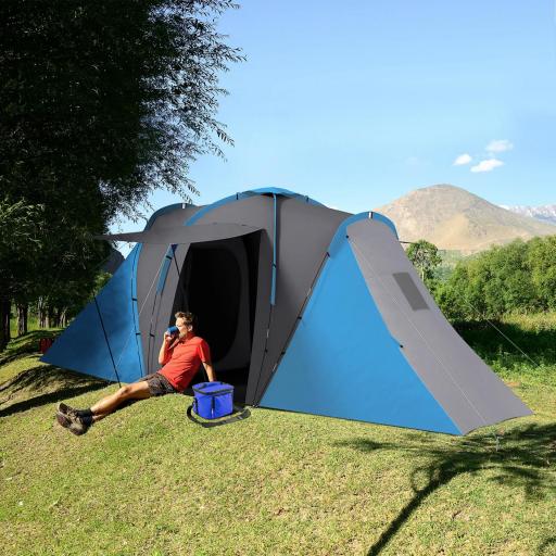 Tienda de Campaña para de 4-6 Personas con 2 Dormitorios Tienda de Camping Impermeable 3000mm 555x225x190 cm Gris y Azul