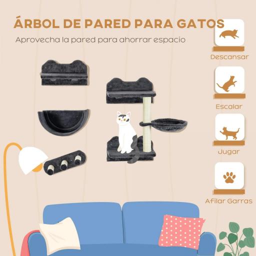 Juego de Escalada para Gatos de Pared Estantes para Gatos 4 Piezas Hamaca Nido Plataformas para Saltar Gris Oscuro [5]