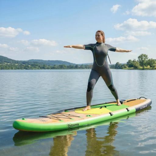 Tabla Paddle Surf Hinchable SUP Extra Largo de 335 cm con Asiento Remo Convertible Aletas Bomba y Mochila Carga 180 kg