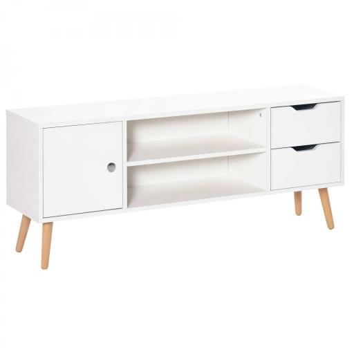 Mueble de TV para Televisiones de 50" Mesa de Salón con Puerta 2 Estantes Abiertos y 2 Cajones 120x28x44 cm Blanco [8]