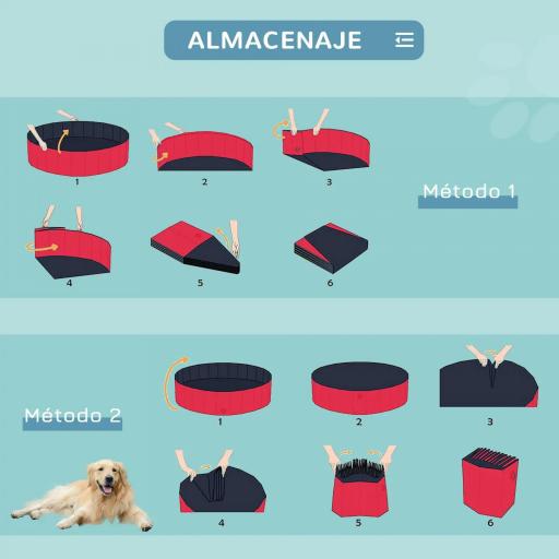 Piscina Plegable para Perros Gatos Ø160x30 cm Bañera Portátil para Mascotas PVC Antideslizante Múltiples Usos para Interiores y Exteriores Rojo [6]