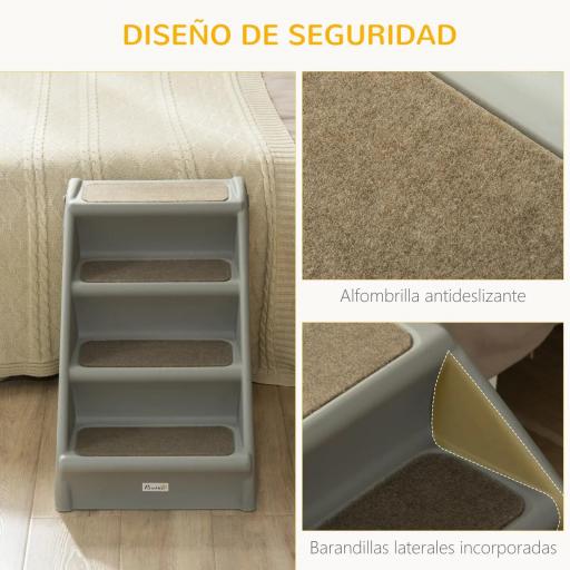 Escalón para Perros Gatos Portátil con Alfombras Antideslizantes para Cama Sofá Carga 20 kg 62x38x49,5 cm Gris [4]