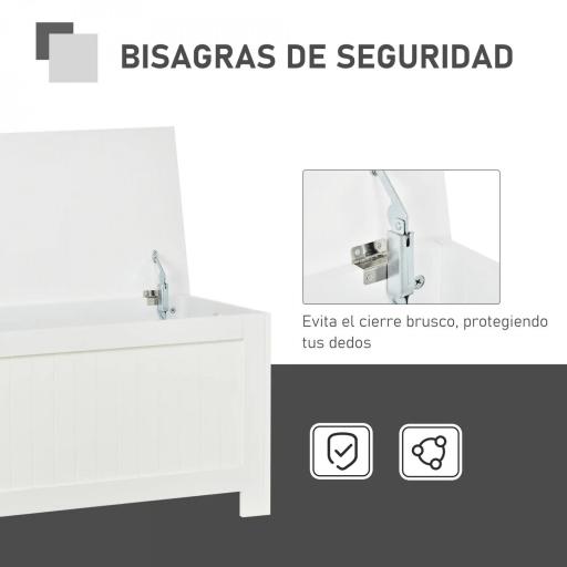 Baúl de Almacenaje con Tapa Baúl de Almacenaje Versátil con Bisagra de Seguridad para Pasillo Salón 81x40x46 cm Blanco [5]