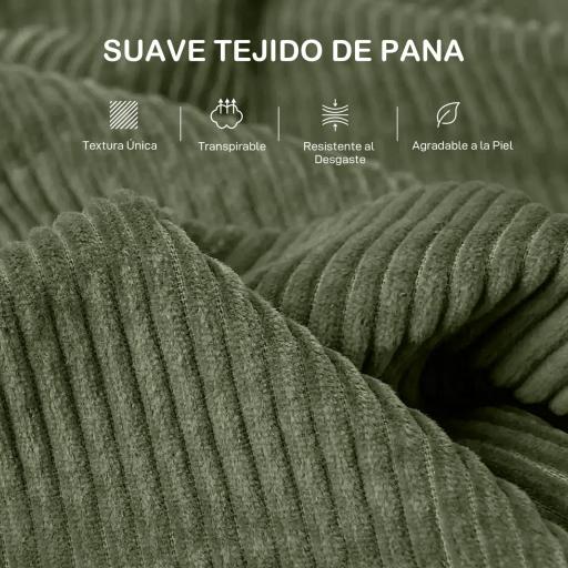 Sofá de 3 Plazas Tapizado en Pana con 2 Almohadas Reposabrazos y Cojín de Muelles 212x80x88 cm Verde [4]