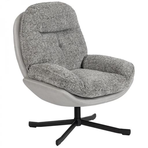 Butaca de Salón Giratoria Moderna Tapizada en Chenilla y Cuero PU con Asiento Ancho Base de Cruz Sillón Relax Gris [9]