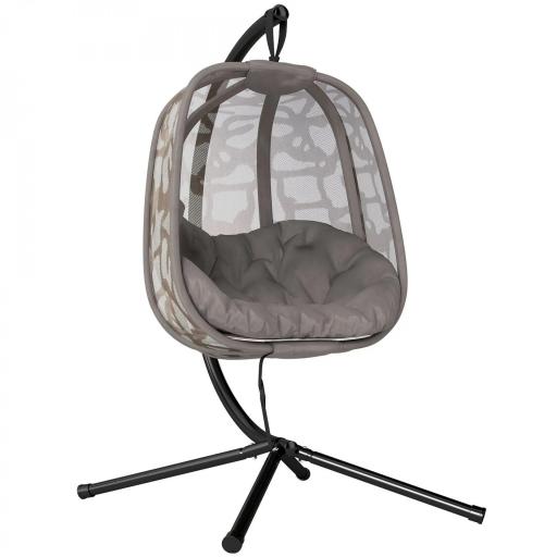 Silla Colgante con Soporte de Acero Sillón Colgante Hamaca con Cesta Plegable y Cojines para Interiores y Exterior Carga 120 kg 126x96x172 cm Marrón [9]