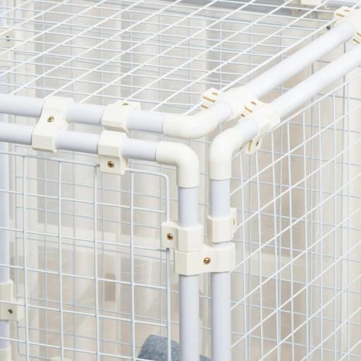 Valla Metálica para Mascotas Parque para Conejos Conejera con 16 Paneles Puerta con Pestillo y Escalera para Cobayas Gatos Cachorros Diseño DIY 68x68x2,5 cm Blanco [9]