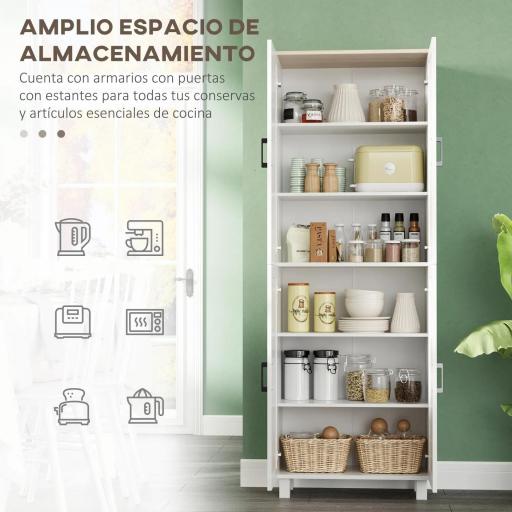 Alacena de Cocina Armario de Almacenaje Multifuncional con 4 Puertas y Estantes Ajustables 60x30x171 cm Blanco [2]