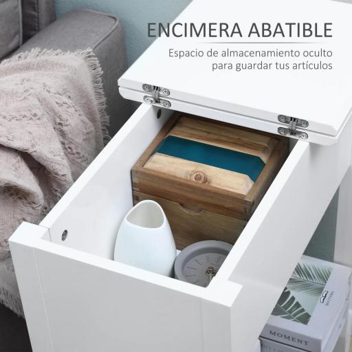 Mesa Auxiliar con Tapa Abatible Estante y Orificio para Cables para Salón Cama Dormitorio 60,5x32,5x70 cm Blanco [2]