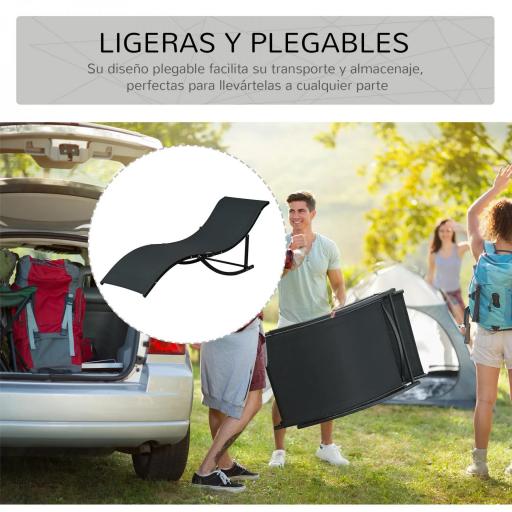  2 Tumbonas Plegables de Aluminio en Forma de S Ergonómica con Tela Texteline para Piscina Patio Jardín Terraza 165x61x63 cm Negro [5]