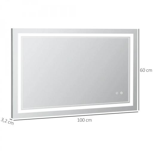 Espejo de Baño con Luz LED con Interruptor Táctil Color de Luz Ajustable y Función de Memoria 100x60 cm Plata [1]