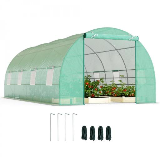 Invernadero de Túnel 600x300x200 cm Invernadero de Jardín con Puerta Enrollable 8 Ventanas Cubierta PE 140g/m² y Tubo de Acero para Cultivos Plantas Verduras Verde [8]