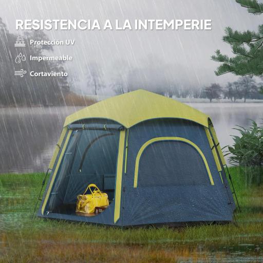 Tienda de Campaña para 4 Personas con Fácil Montaje Protección UV y Bolsa de Transporte 280x240x155 cm Azul [3]