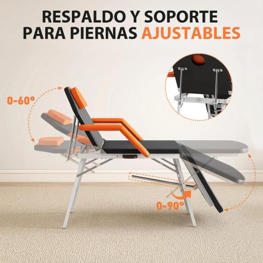 Camilla Masaje Plegable Portátil de 3 Zonas con Respaldo Ajustable Reposacabezas Reposabrazos 182x82x68 cm Naranja [2]