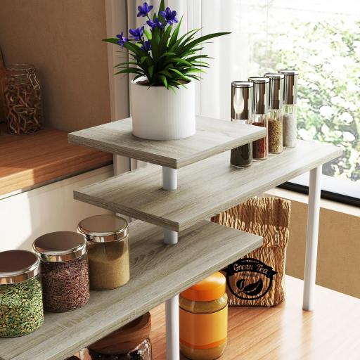 Estantería de Cocina de 3 Niveles con 3 Baldas Giratorias Marco de Metal y Diseño Escalonado para Comedor Salón Natural [6]