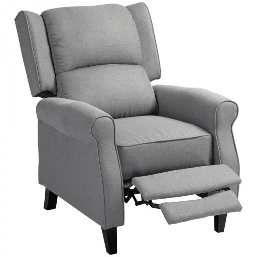 Sillón Relax Reclinable Manual Tapizado en Lino Sintético con Reposapiés Retráctil Carga 150 kg Gris [8]