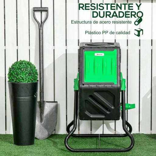Compostador Giratorio 65L con Sistema de Ventilación y Base de Acero para Compostaje de Residuos Orgánicos 60x49x77 cm [2]
