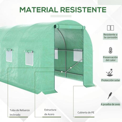 Invernadero de Exterior 4x2x2 m Invernadero de Túnel con 6 Ventanas de Malla y Puerta Enrollable con Cremallera Invernadero de Huerto Anti-UV para Patio Jardín Verde [2]