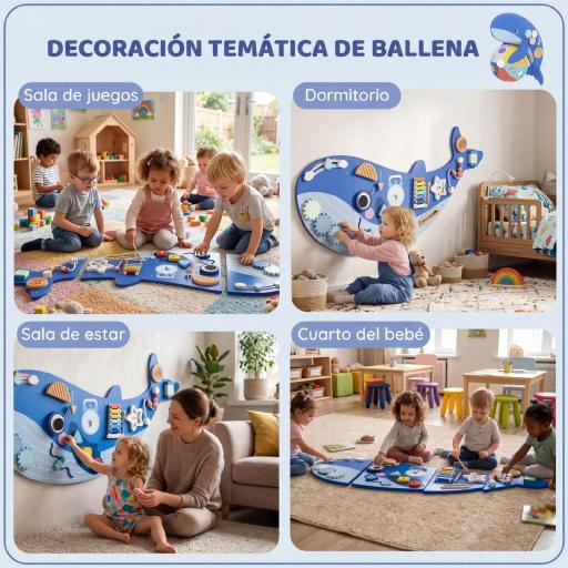 Tablero Sensorial Montessori Tema Ballena Busy Board Panel Sensorial Montessori 13 en 1 para Niños +2 Años Azul [6]