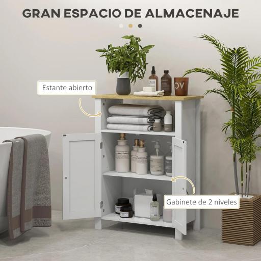 Mueble Bajo para Baño con Almacenaje Armario de Puertas y Estante Ajustable para Aseo o Baño Moderno 60x30x80,5cm Blanco [4]