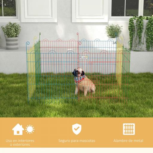 Parque Plegable para Perros de 8 Paneles Ø156x60 cm Valla Metálica con Puerta Estacas Interior Exterior Multicolor [5]