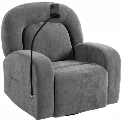 Sillón Relax Reclinable 3 en 1 con Función Mecedora Giratorio 360° Soporte para Teléfono Asiento Amplio Gris [6]