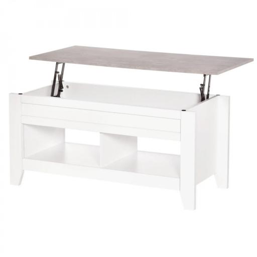 Mesa de Centro Elevable Mesa de Café con Encimera Elevable 2 Compartimentos Abiertos y Espacio Oculto de Almacenaje 105x50x49 cm Blanco y Efecto Mármol [10]