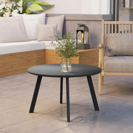 Mesa de Centro Redonda de Metal con Patas Antideslizantes y Borde Seguro para Patio Balcón Salón Ø70x42 cm Negro [7]
