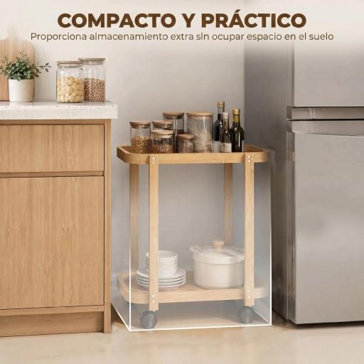 Carrito de Cocina de Bambú de 2 Niveles Carrito Auxiliar para Cocina con Ruedas 2 Estantes 54x36,5x60 cm Natural [7]