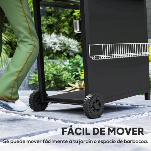 Barbacoa de Gas con 3 Quemadores Parrilla para 5-9 Personas Quemador Lateral Termómetro y Ruedas 123x58x98 cm Negro [2]
