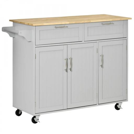 Carro de Cocina con Ruedas Isla de Cocina con 2 Cajones y Barra para Colgar para Comedor 121x46x91 cm Gris [8]