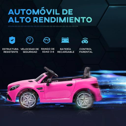 Coche Eléctrico para Niños de +3 Años, Mercedes SLC 300, Coche Eléctrico 12V, con Mando a Distancia 2,4 G, Ruedas Traseras con Suspensión, Faros LED, Música, USB, Motor Doble, Rosa [4]