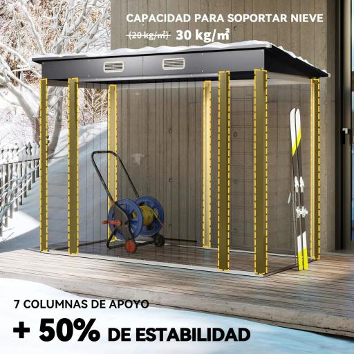Caseta de Jardín Exterior 2,7m² 249x121x183 cm con Doble Puerta 2 Ventilaciones y Pestillo Gris [5]
