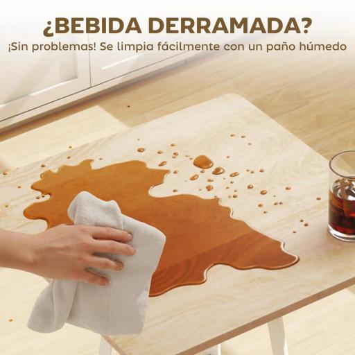 Mesa Alta Cocina Cuadrada con Estante para 2 Personas Patas de Metal 55x55x95 cm Madera Natural y Blanco [4]