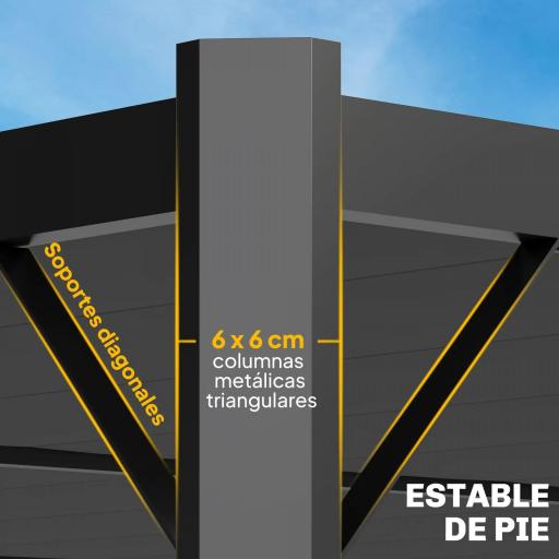 Pérgola de Jardín 3x4 m con Protección UPF 50+ Gazebo con Techo Ajustable Estructura de Metal para Exterior Gris Oscuro [4]