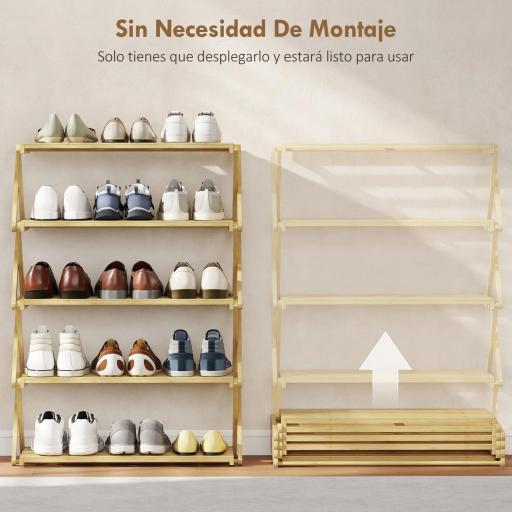 Zapatero Estrecho de Bambú Zapatero Vertical Plegable de 5 Niveles Sin Instalación Natural [2]
