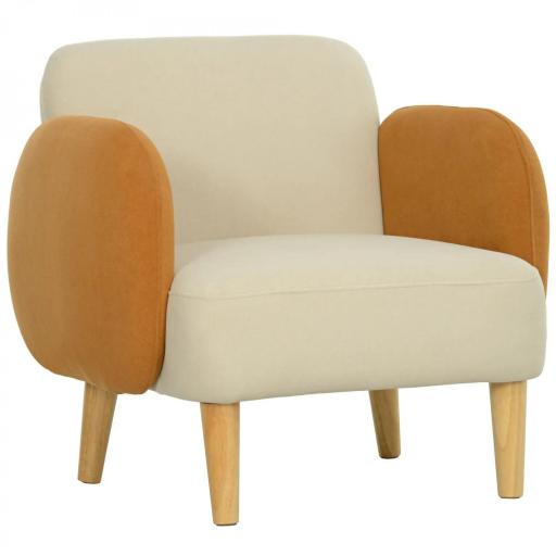 Butaca para Dormitorio con Reposabrazos y Patas de Madera Sofá Individual Carga 120 kg Beige y Ocre [9]