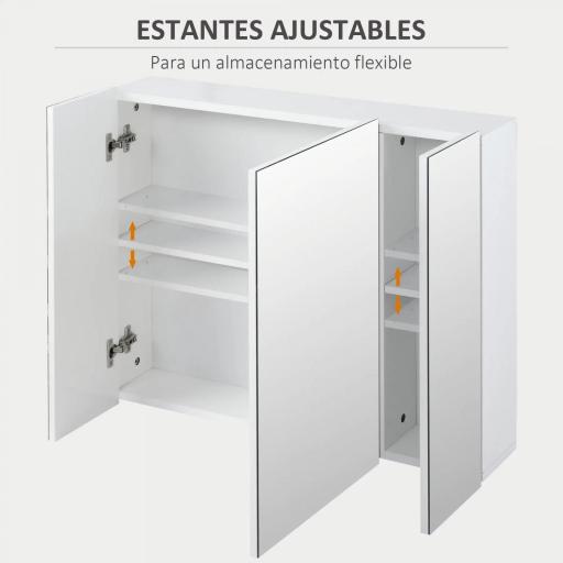 Mueble de Baño con Espejo Mueble de Pared para Baño con 3 Puertas y Estantes Internos Ajustables 70x15x60cm Blanco [3]
