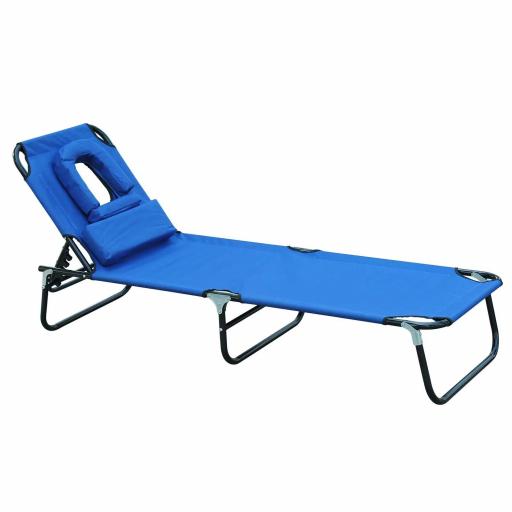 Tumbona Plegable con Respaldo Regulable en 4 Posiciones Tumbona de Jardín con Orificio de Lectura Almohada Marco Metálico y Tela Oxford para Playa Terraza Carga 120 kg 190x56x28 cm Azul [9]