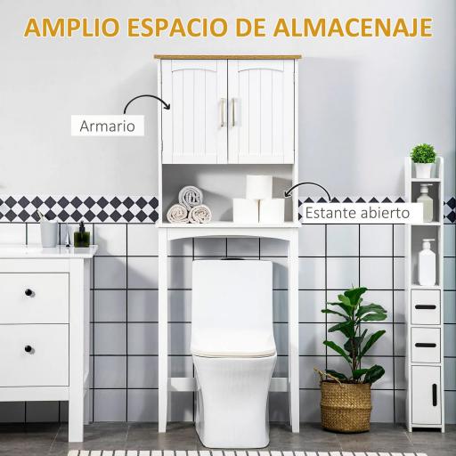 Mueble sobre Inodoro Armario Alto para Lavadora con Balda Interior Ajustable para Baño WC 64x22x165 cm Blanco [4]