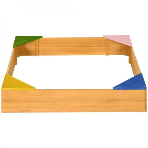 Arenero Infantil de Madera para Niños de 3-8 Años con Tela no Tejida y 4 Asientos para Jardín 109x109x19,8 cm Natural [7]