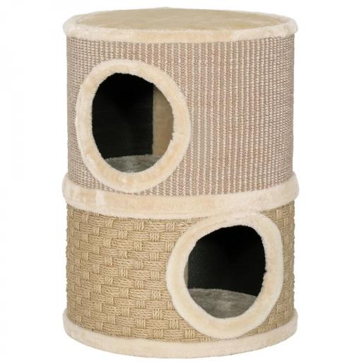 Barril Rascador para Gatos de 2 Niveles Altura 49 cm Tonel de Escalada con Cama Cubierto de Sisal Caqui y Café [8]