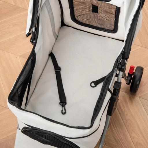 Carrito para Perros con Toldo Ajustable Cesta de Almacenaje y Ruedas con Freno Tela Oxford 77x45x99,5 cm Gris [7]
