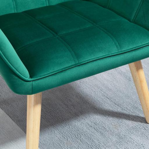Butaca de Salón Moderna Tapizado en Terciopelo con Asiento Ancho Patas de Madera Sillón Relax para Sala de Estar Verde [4]